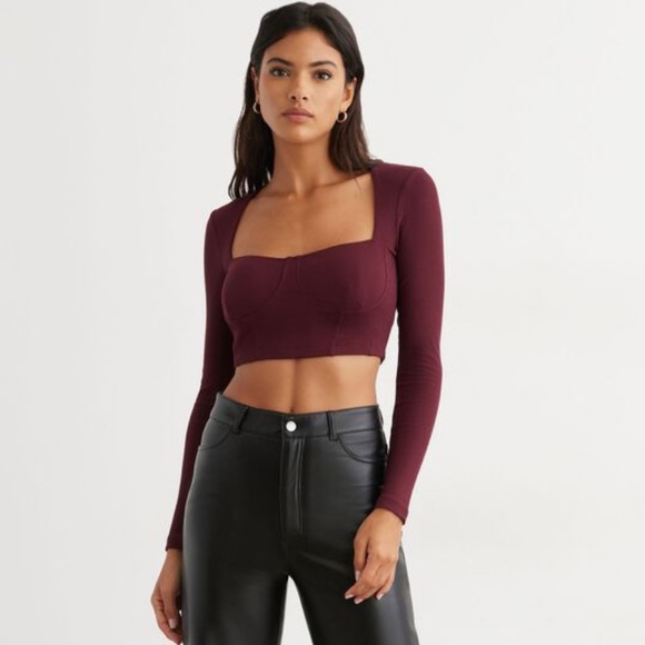 NWT* Dynamite Long Sleeve Ribbed Corset Top - Picture 4 of 10